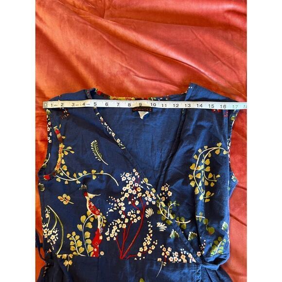 Boho Floral Cotton Wrap Dress – Blue Bird Print – Size Large by Solaris - Picture 11 of 14
